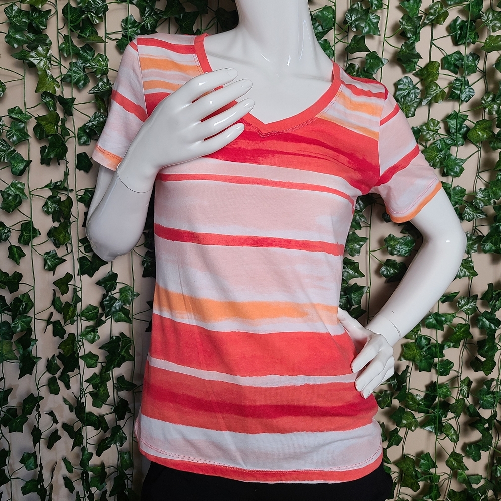 Jackpot Women's Flower Sensations Briggt Colorful Striped Short Sleeves Shirt